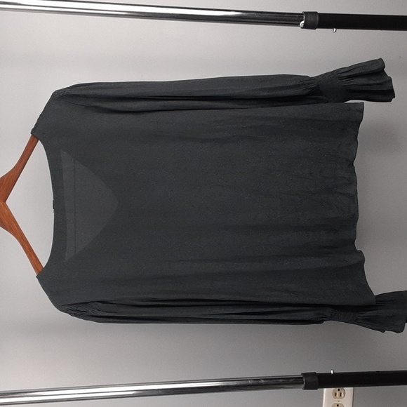 A New Day Charcoal Gray Pirate Bell Sleeve V-Neck Blouse - Picture 7 of 8